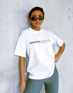 Белая свободная футболка с логотипом ASOS Weekend Collective-Белый