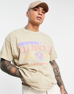 Окрашенная футболка цвета экрю в стиле oversized с надписью "Clubhouse" Topman-Розовый цвет