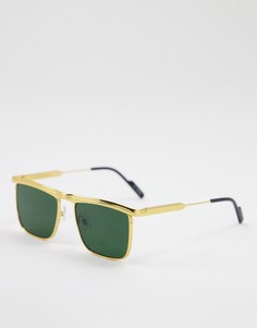 Солнцезащитные очки унисекс в золотистой металлической оправе с прямой верхней планкой и зелеными линзами Spitfire PK-90-Золотистый