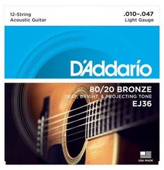 D&#039;ADDARIO EJ36 BRONZE 12-STRING ACOUSTIC GUITAR STRINGS, LIGHT, 10-47 D'addario