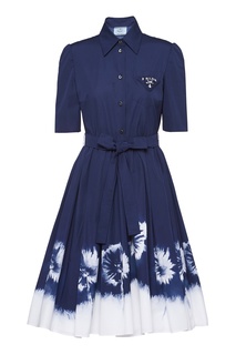 Синее платье с белым принтом Prada