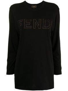 Fendi Pre-Owned футболка с длинными рукавами и вышитым логотипом
