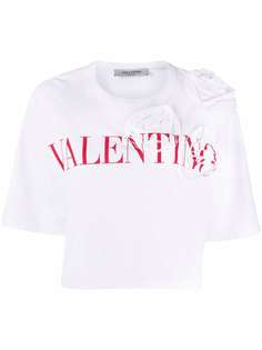 Valentino футболка с цветочной аппликацией и логотипом
