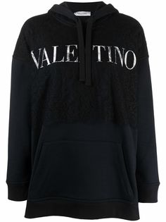 Valentino худи с логотипом и кружевными вставками