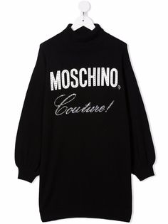Moschino Kids платье с логотипом и стразами