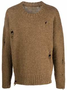 Uma Wang джемпер с круглым вырезом и эффектом потертости