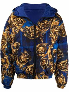 Versace Jeans Couture пуховик с капюшоном и принтом