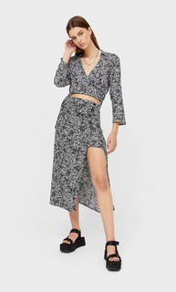 Stradivarius Юбка Миди В Стиле Парео Черный 40