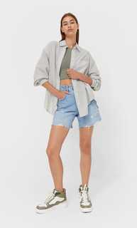 Stradivarius Рубашка Прямого Кроя В Полоску Хаки M
