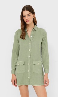 Stradivarius Базовое Платье-Рубашка Зеленый M