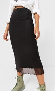 Stradivarius Юбка Миди Из Тюля Черный L