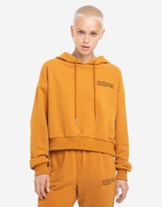 Горчичное укороченное худи oversize с принтом Gloria Jeans