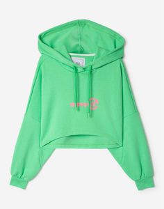 Зелёное укороченное худи oversize с принтом MOVE IT для девочки Gloria Jeans
