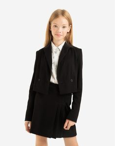 Чёрный укороченный пиджак для девочки Gloria Jeans