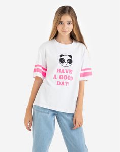 Белая футболка oversize с принтом Have a good day для девочки Gloria Jeans