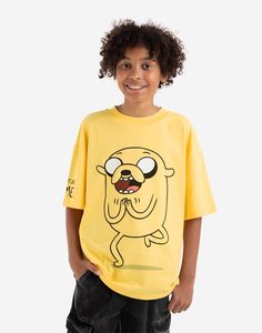 Жёлтая футболка oversize с принтом Adventure time для мальчика Gloria Jeans