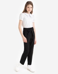 Чёрные брюки Paperbag с поясом для девочки Gloria Jeans