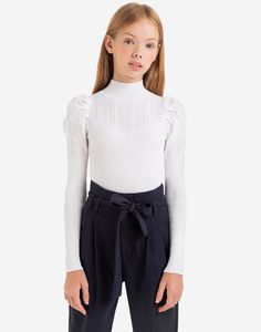 Белая водолазка с пышными рукавами для девочки Gloria Jeans