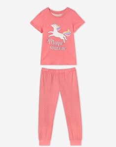 Розовая пижама в горох с единорогом для девочки Gloria Jeans