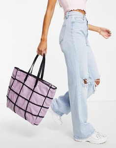 Соломенная сумка-тоут сиреневого цвета с контрастной отделкой SVNX-Фиолетовый цвет