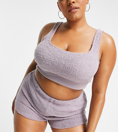 Серо-коричневый мягкий комплект из кроп-топа и шорт для дома ASOS DESIGN Curve-Фиолетовый цвет