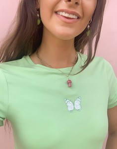 Короткая футболка лаймового цвета с рисунком в виде бабочки ASOS DESIGN-Зеленый цвет
