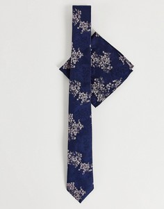 Набор темно-синего цвета из галстука и платка для пиджака с цветочным принтом Burton China-Темно-синий