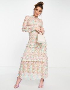 Мятно-абрикосовое платье мидакси с украшениями Forever U-Многоцветный