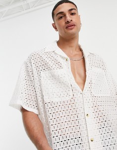 Свободная рубашка в стиле oversized из натурального кружева цвета экрю ASOS DESIGN-Светло-бежевый цвет