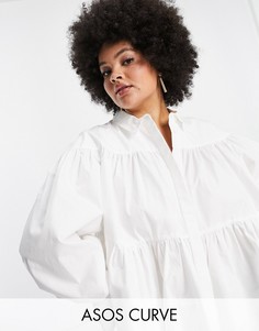 Белая рубашка А-силуэта из хлопка ASOS EDITION Curve-Белый