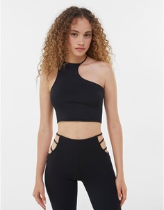 Асимметричный бесшовный кроп-топ черного цвета в стиле 90-х Bershka-Черный цвет