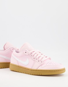 Низкие розовые кроссовки с каучуковой подошвой Air Jordan 1-Розовый цвет