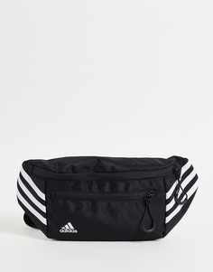 Черная сумка на пояс с тремя полосками adidas Training-Черный цвет