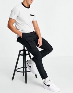 Черные зауженные брюки карго с карманами спереди Topman-Черный цвет