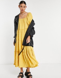 Свободное фактурное платье макси ярусного кроя Emory Park-Желтый