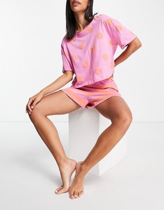 Комплект из футболки в горошек и шорт в полоску из органического хлопка кораллового и сиреневого цветов Lindex Lara Exclusive-Разноцветный