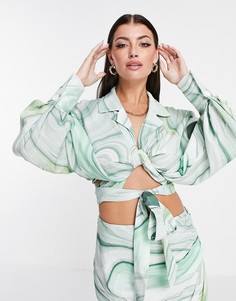 Льняная блузка с мраморным принтом и запахом ASOS EDITION-Разноцветный
