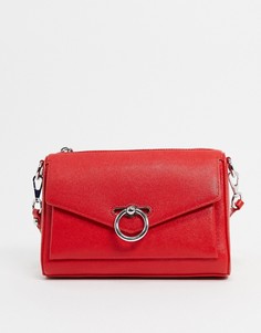 Красная сумка из фактурной кожи на плечо с круглой застежкой Rebecca Minkoff-Красный