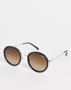 Черные круглые солнцезащитные очки в стиле унисекс с коричневыми стеклами Quay Firefly-Черный цвет