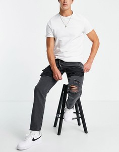 Серые джинсы прямого кроя в утилитарном стиле 90-х Liquor N Poker-Черный цвет