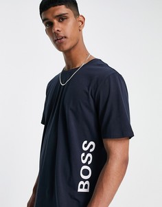 Темно-синяя футболка с вертикальным контрастным логотипом BOSS Bodywear Identity-Темно-синий