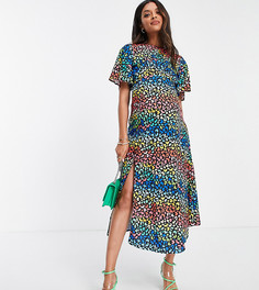 Эксклюзивное платье миди с расклешенными рукавами и разноцветным леопардовым принтом Queen Bee-Разноцветный