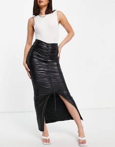 Черная присборенная спереди юбка макси с высоким разрезом Club L London-Черный цвет