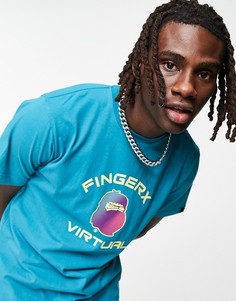Голубая футболка с принтом "Virtual" Fingercroxx-Серый