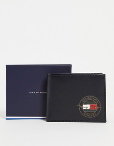 Маленький черный кожаный бумажник с логотипом с подписью Tommy Hilfiger-Черный цвет
