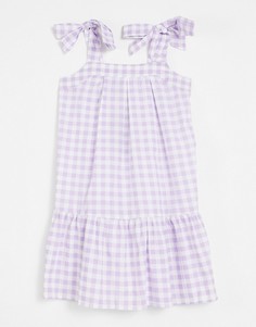 Сиреневое платье мини в клетку с завязками на бретелях Influence-Фиолетовый цвет