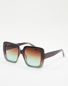 Большие солнцезащитные очки в стиле 70-х в коричневой оправе с зелеными градиентными линзами ASOS DESIGN-Коричневый цвет
