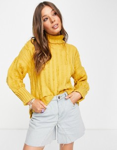 Джемпер крупной вязки косами горчичного цвета New Look-Желтый Gilli