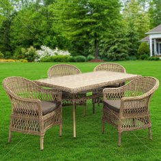 Мебель садовая Green Days, Барбара, бежевая, стол, 160х90х75 см, 4 кресла, подушка серо-коричн