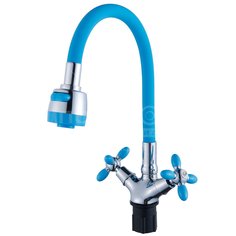 Смеситель для кухни Эверест B57-071D с керамической кран-буксой и гибким изливом, голубой/хром Everest